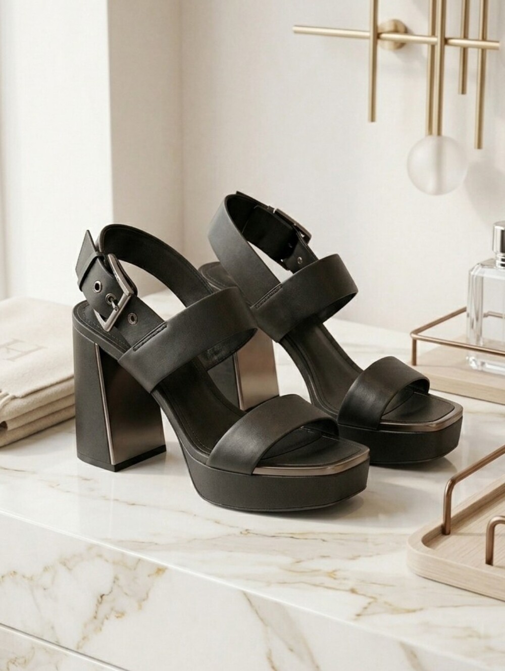 DKNY Bibiana Slingback Platform Sandals  Block Heel Black Sz 7 Like New